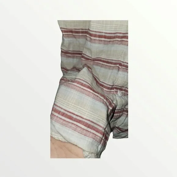 Columbia Button Up Shirt Mens Size M Short Sleeve Beige Red Gray Stripe - Picture 5 of 8